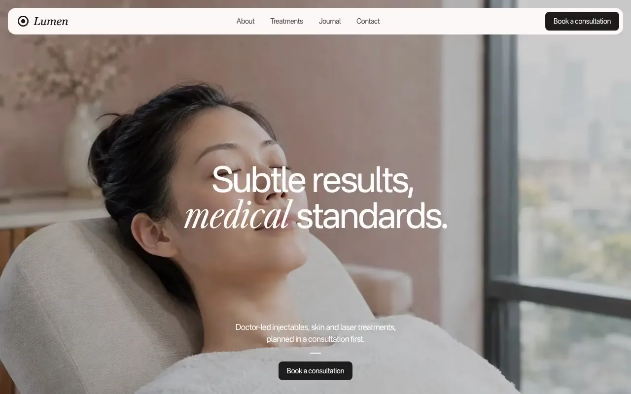 Lumen Aesthetics website hero, one of the med spa and aesthetics sites we shipped