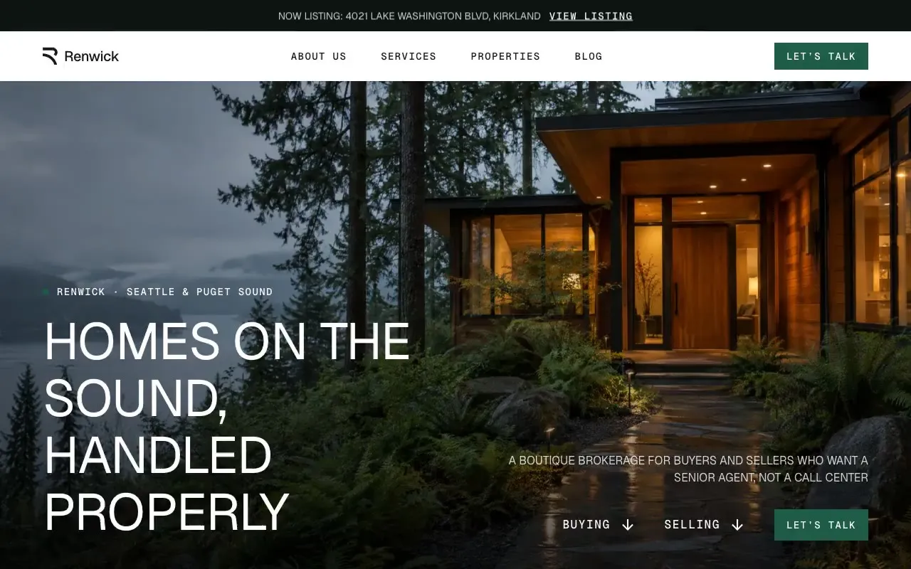 Renwick Seattle residential brokerage website hero