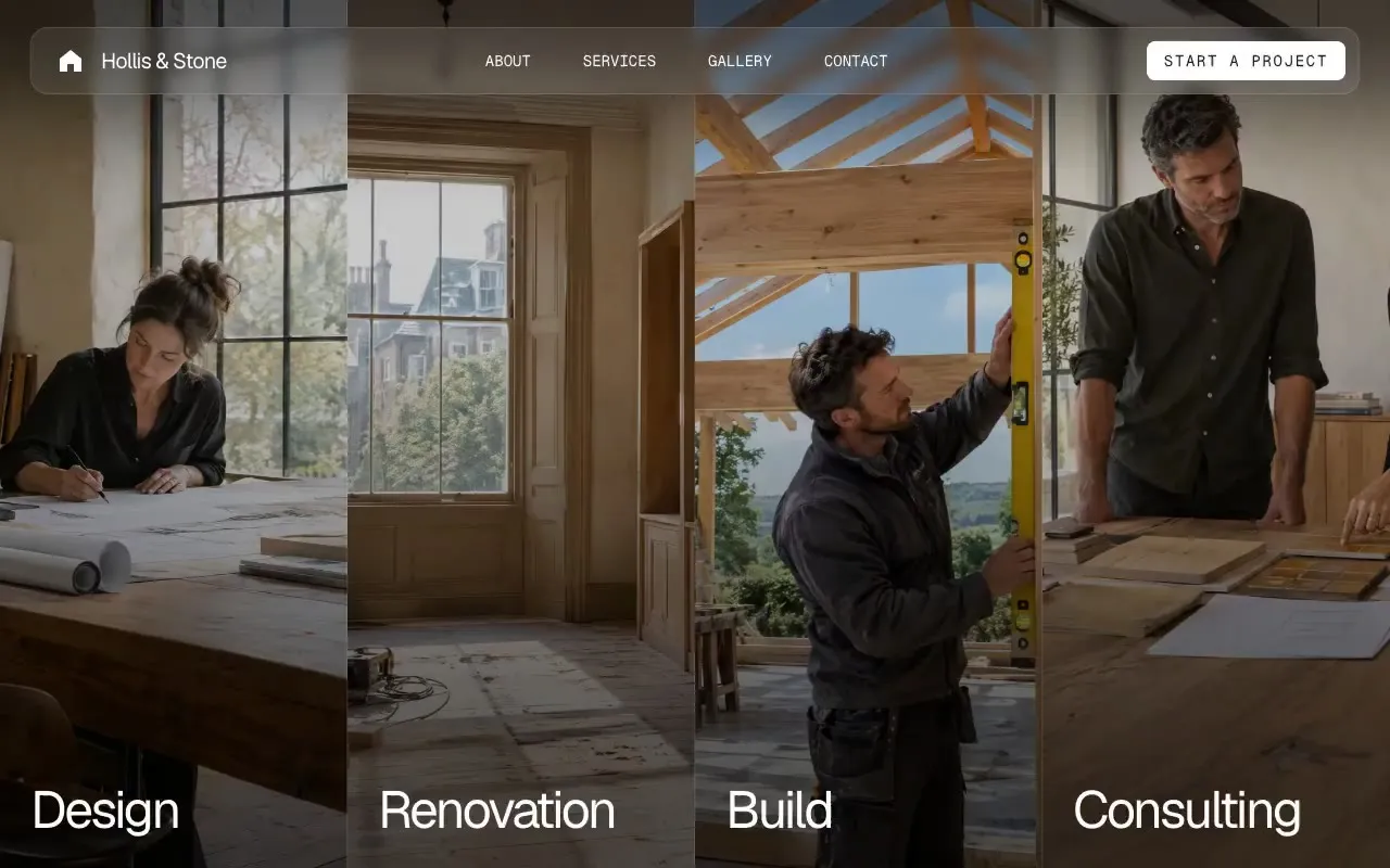 Hollis & Stone design and build studio website hero