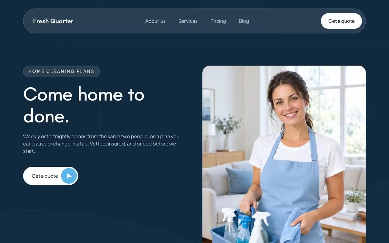 Fresh Quarter website hero, one of the cleaning companies sites we shipped