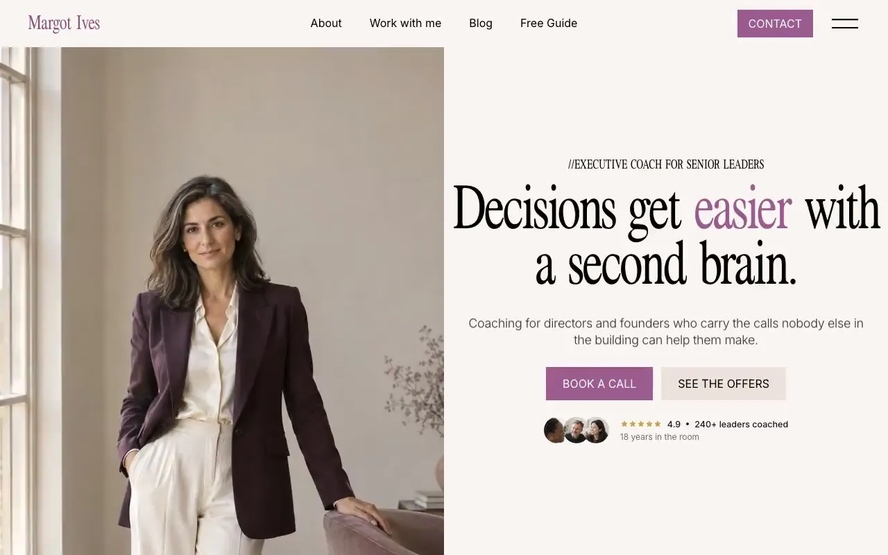 Margot Ives Coaching website hero, one of the coaches and consultants sites we shipped