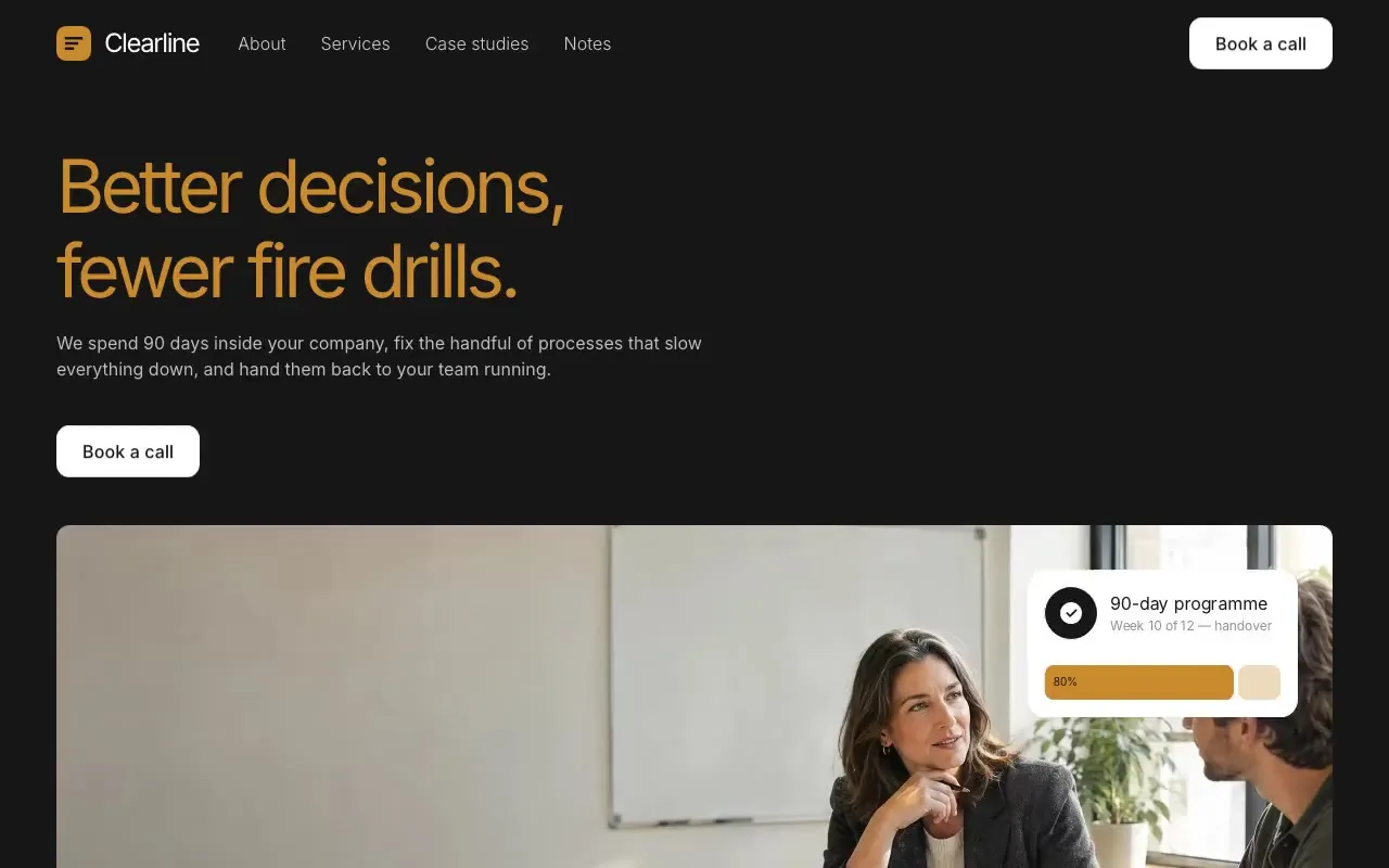 Clearline Advisory website hero, one of the business consultants sites we shipped