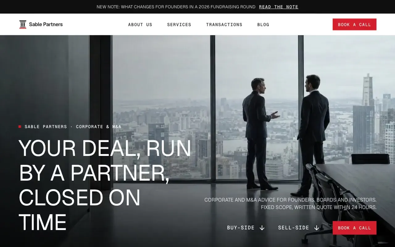 Sable Partners corporate and M&A law firm website hero