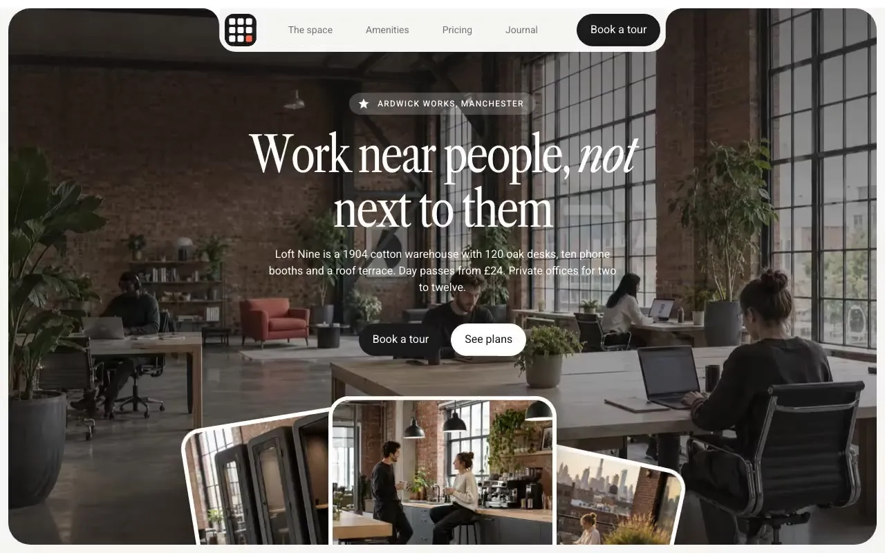 Loft Nine website hero, one of the coworking spaces sites we shipped