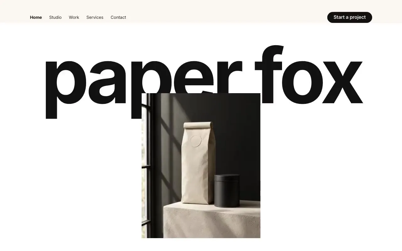 Paper Fox Studio website hero, one of the design and branding studios sites we shipped