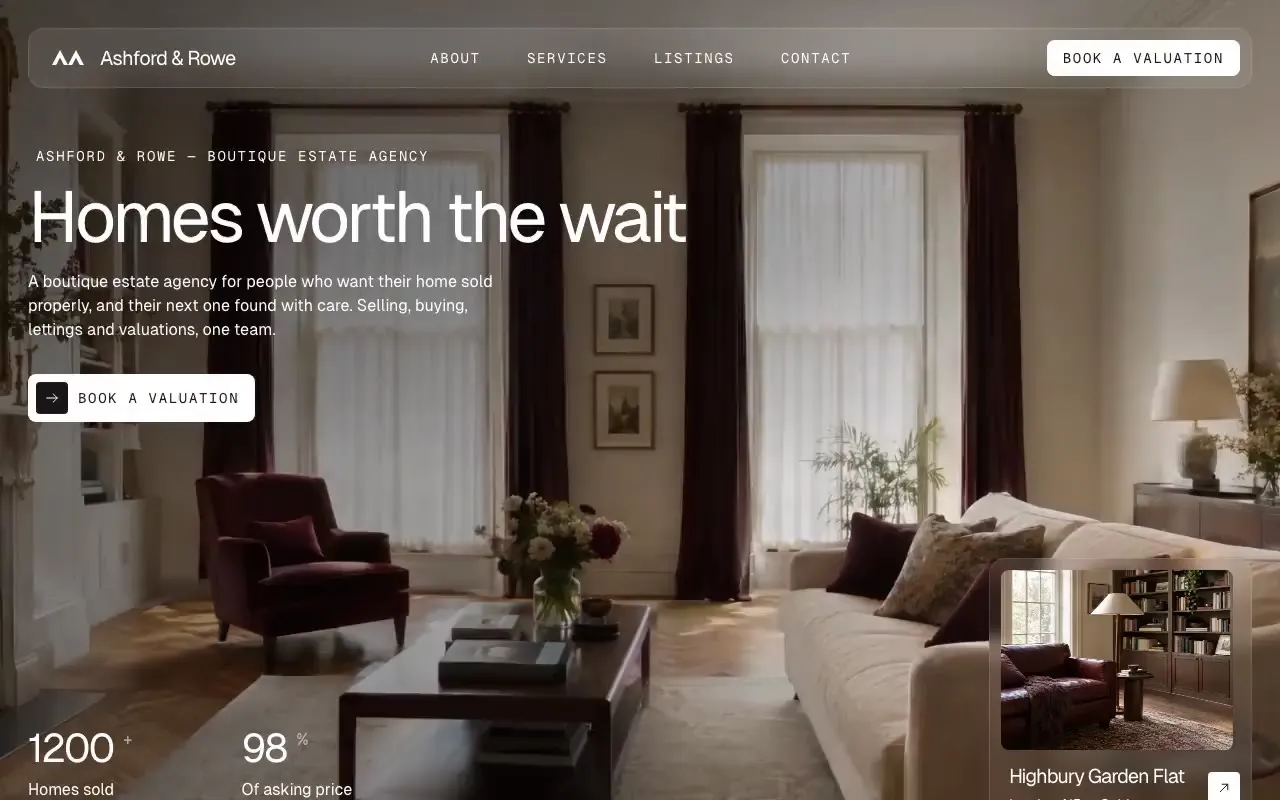 Ashford & Rowe estate agency website hero
