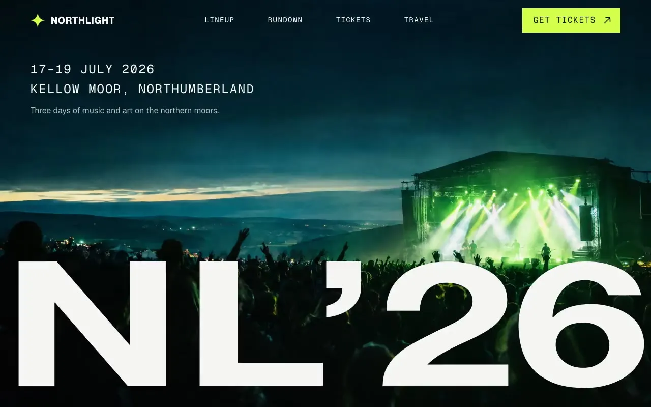 Northlight Festival website hero, one of the festivals and events sites we shipped