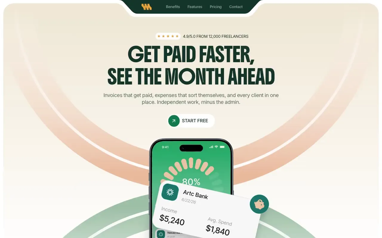 Wren freelancer finance app website hero