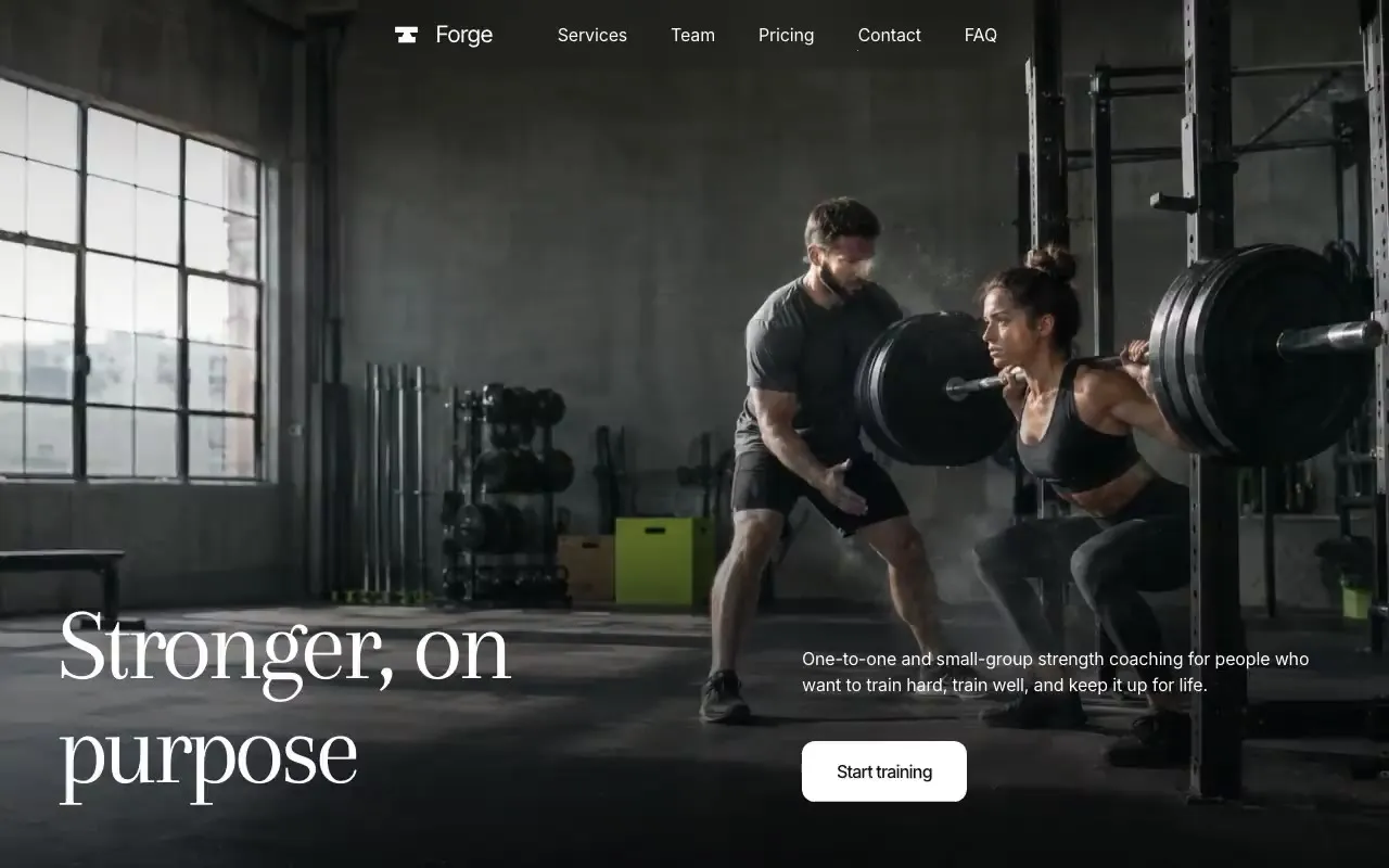 Forge strength coaching website hero