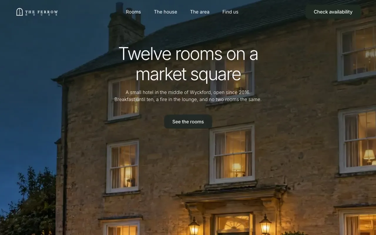 The Ferrow House website hero, one of the hotels and guest houses sites we shipped