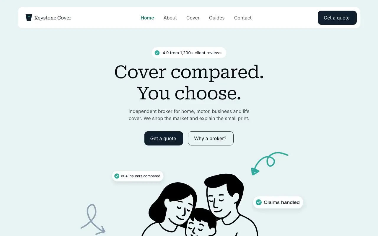 Keystone Cover website hero, one of the insurance brokers sites we shipped