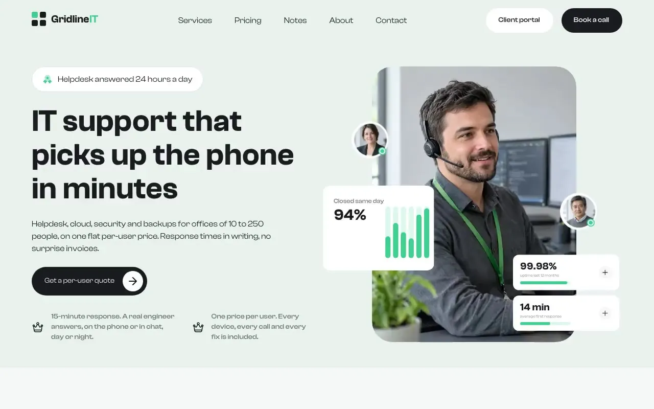 Gridline IT website hero, one of the IT support and MSPs sites we shipped