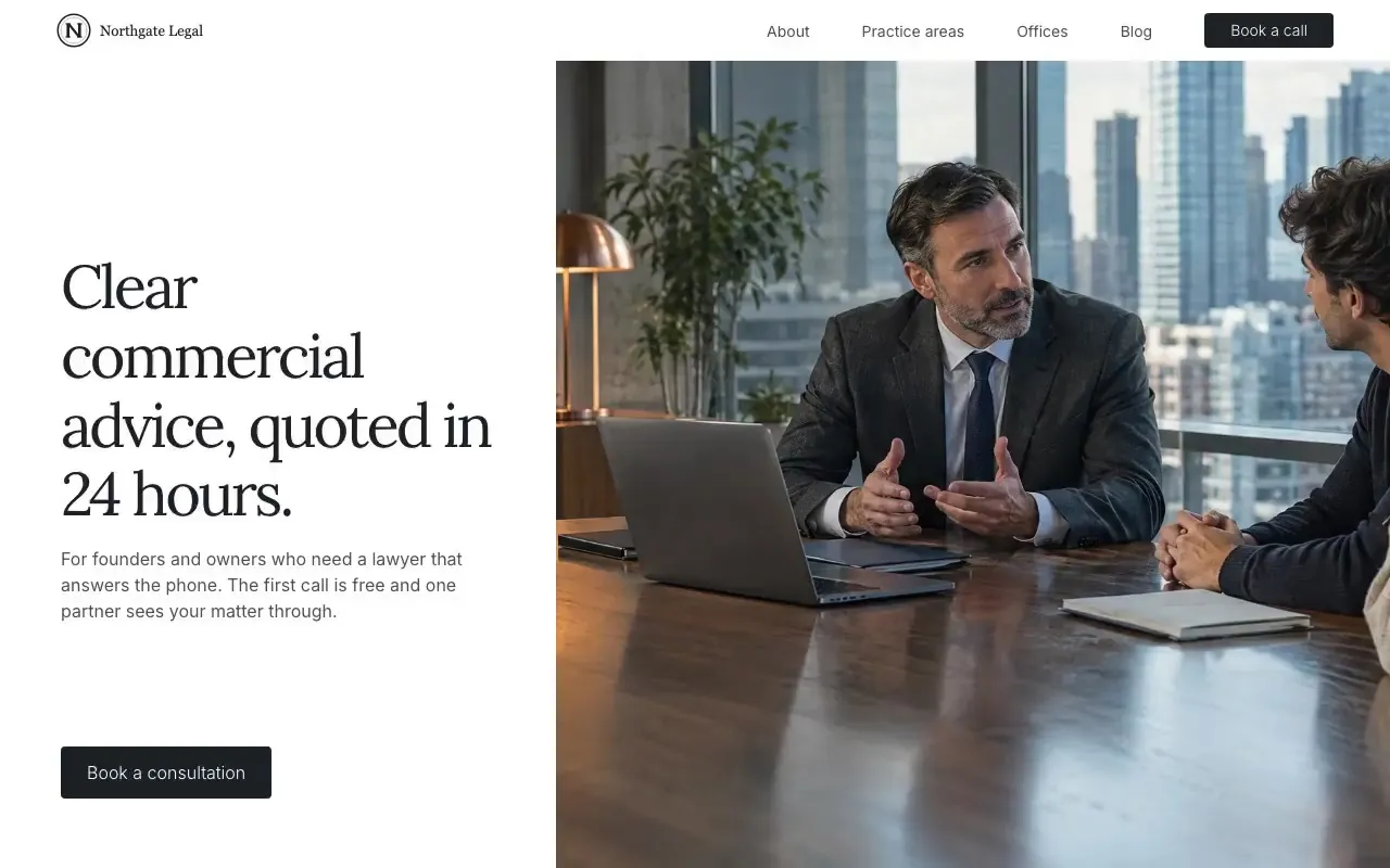 Northgate Legal commercial law firm website hero