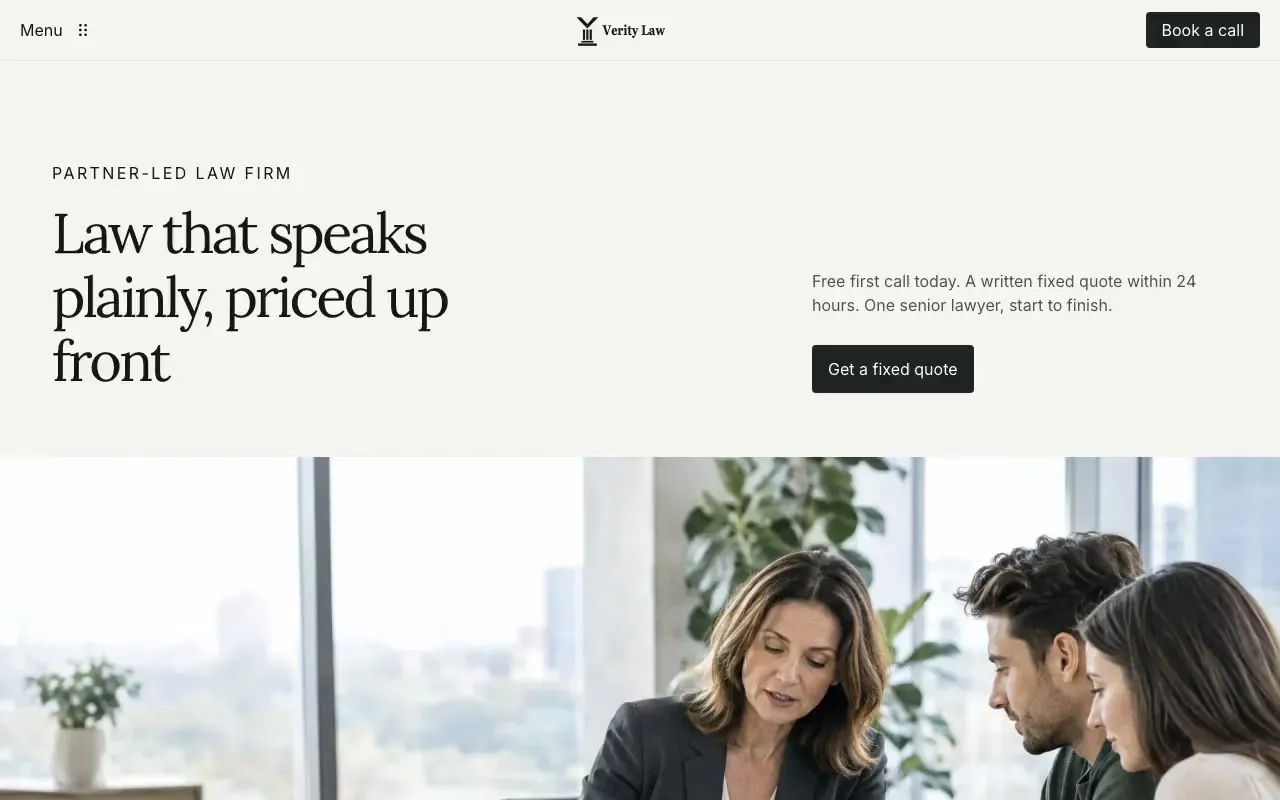 Verity Law plain-English law firm website hero
