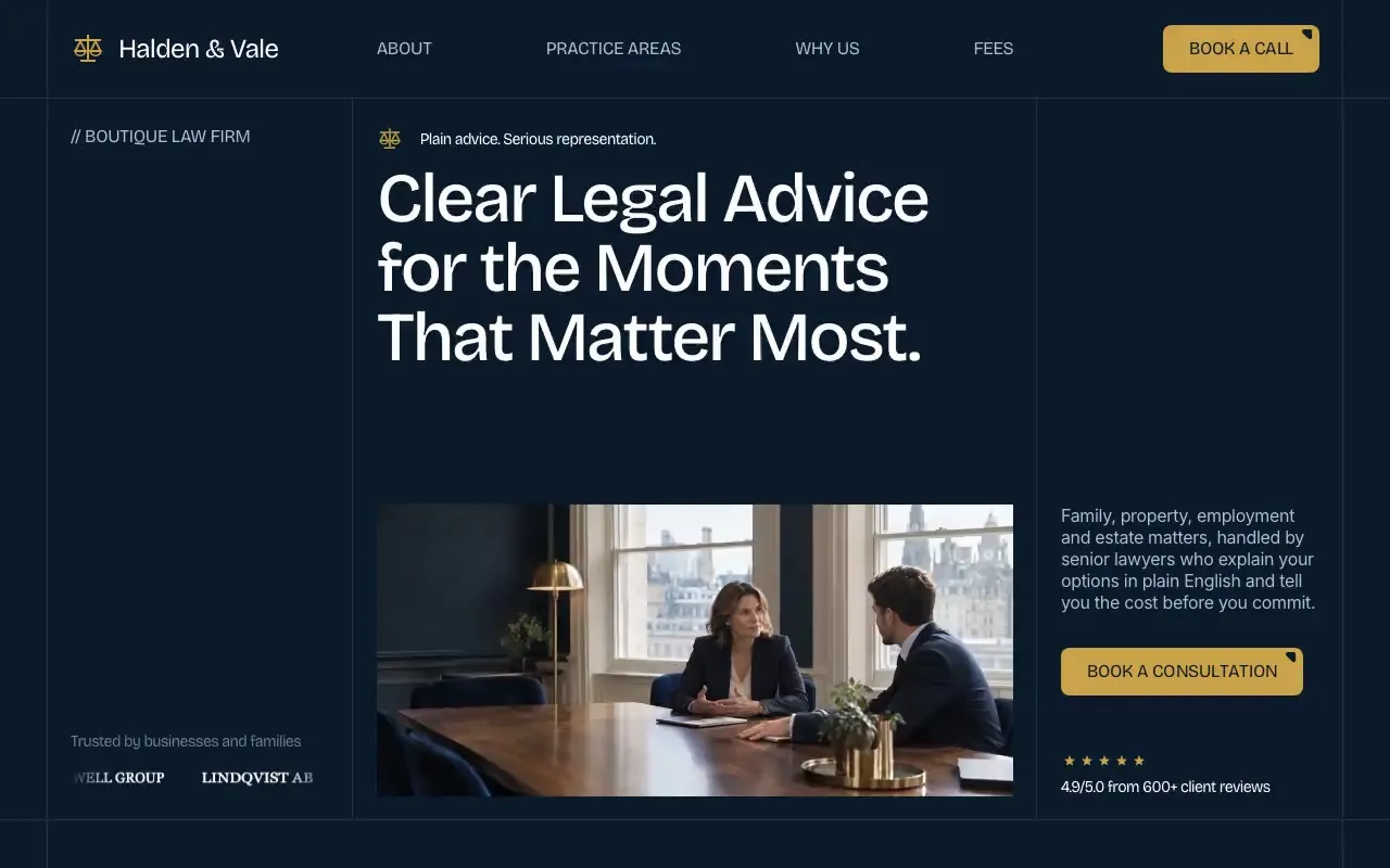 Halden & Vale law firm website hero