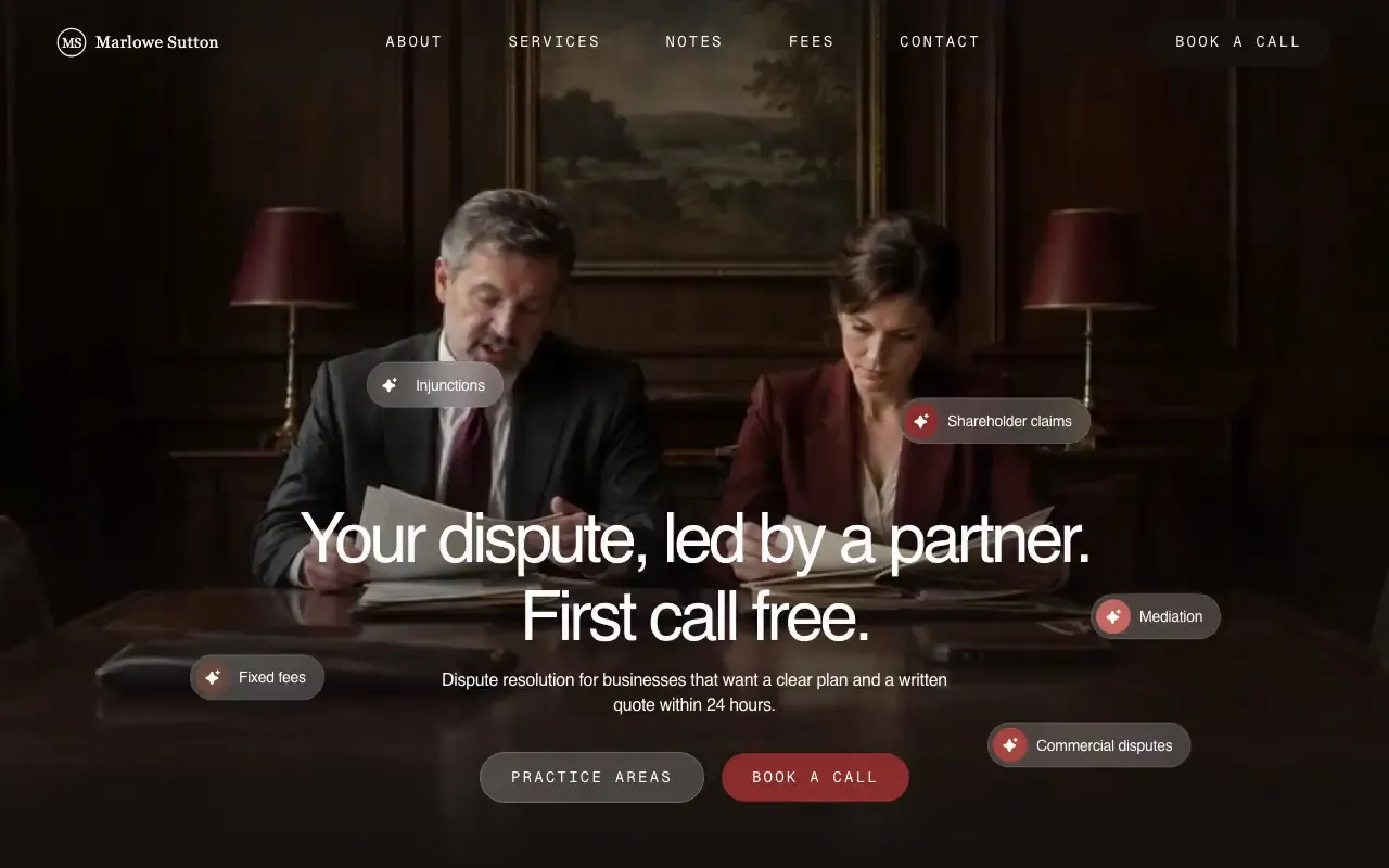 Marlowe Sutton litigation and dispute resolution law firm website hero