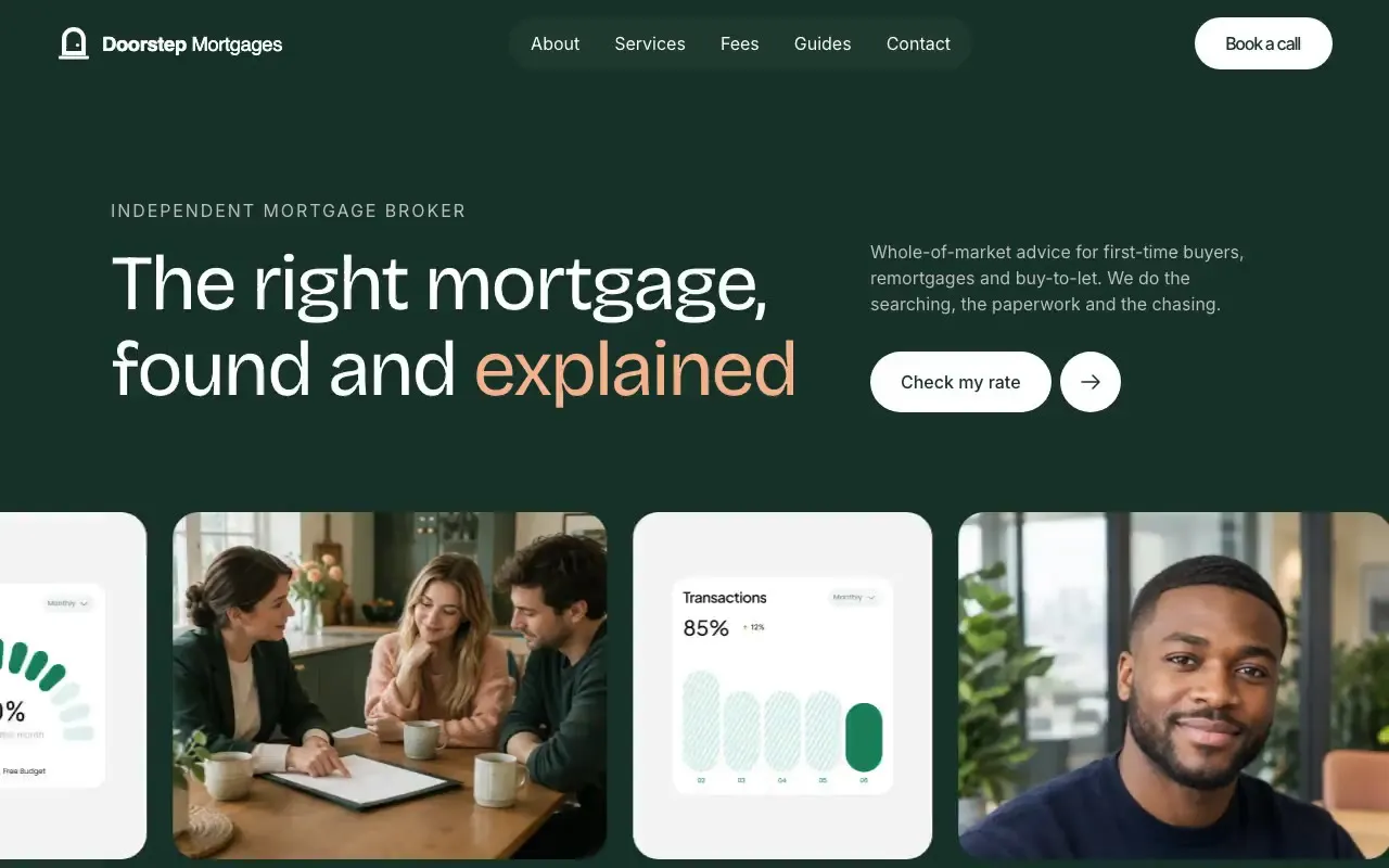 Doorstep Mortgages website hero, one of the mortgage brokers sites we shipped