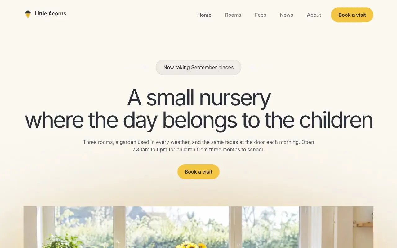 Little Acorns Nursery website hero, one of the nurseries and early years sites we shipped
