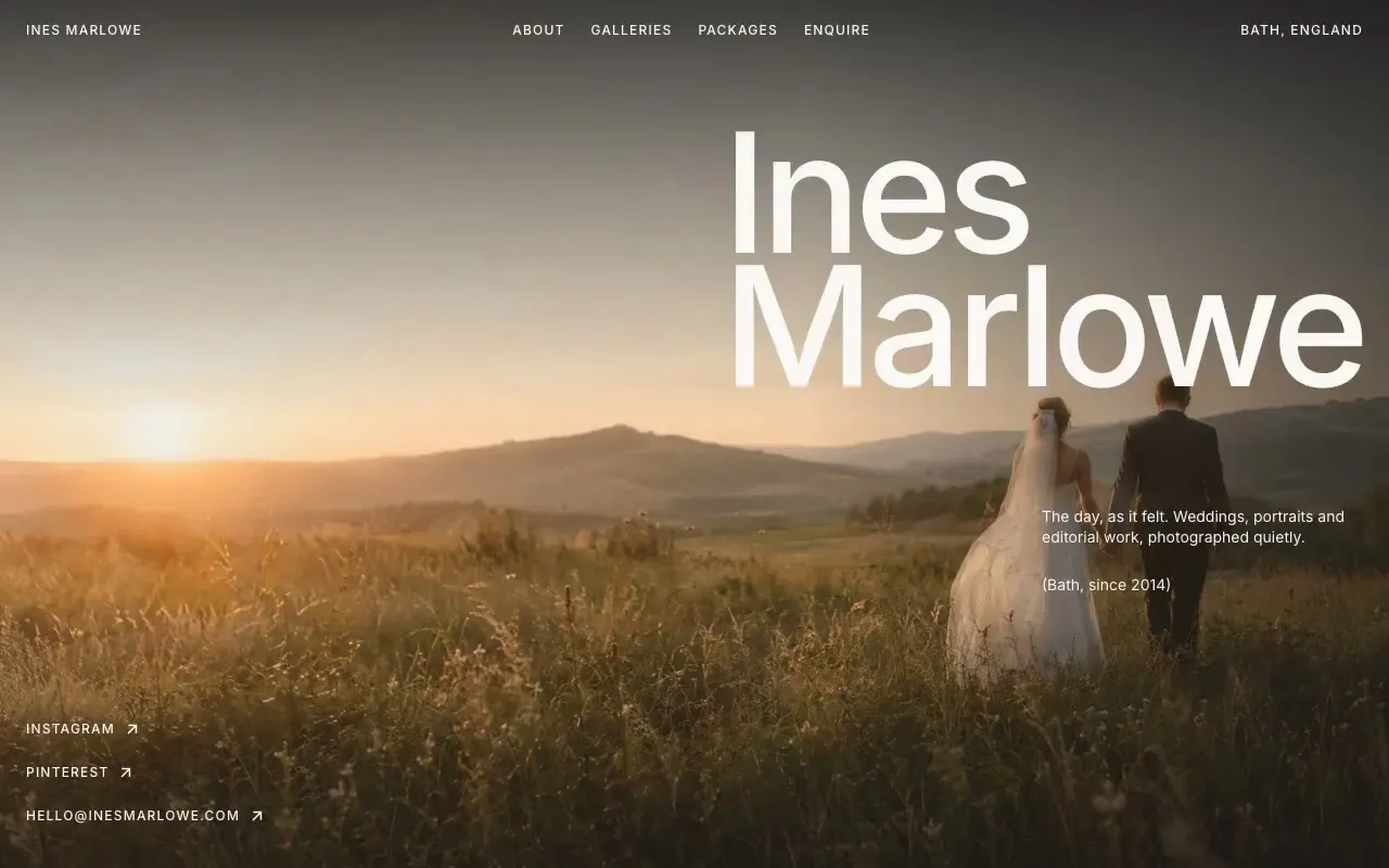 Ines Marlowe Photography website hero, one of the photographers sites we shipped