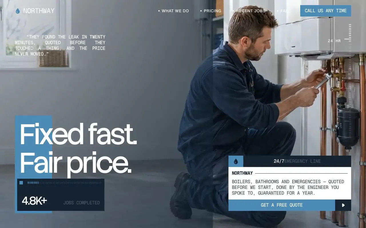 Northway Plumbing & Heating website hero, one of the plumbing and heating sites we shipped