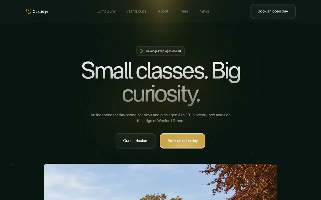 Oakridge Preparatory website hero, one of the private schools sites we shipped