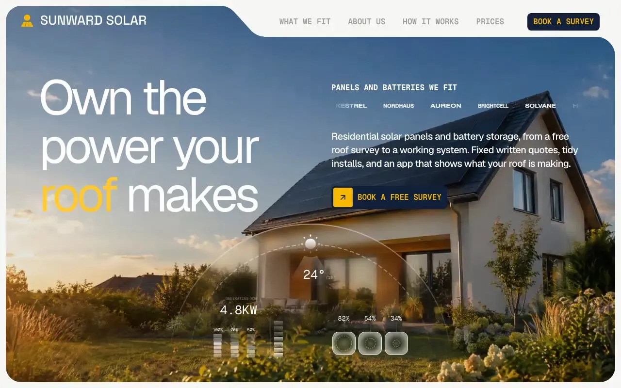 Sunward Solar website hero, one of the solar installers sites we shipped