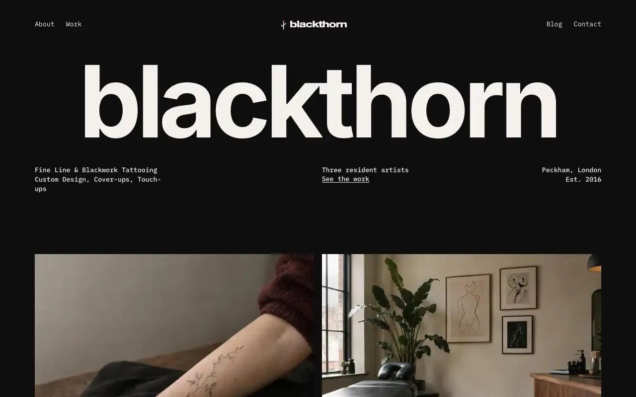 Blackthorn Tattoo website hero, one of the tattoo studios sites we shipped