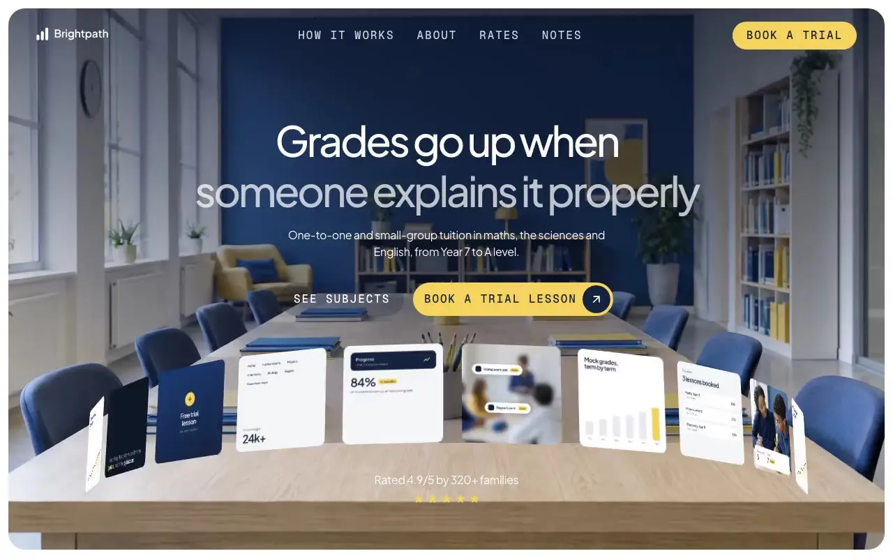 Brightpath Tutoring website hero, one of the tutoring and test prep sites we shipped