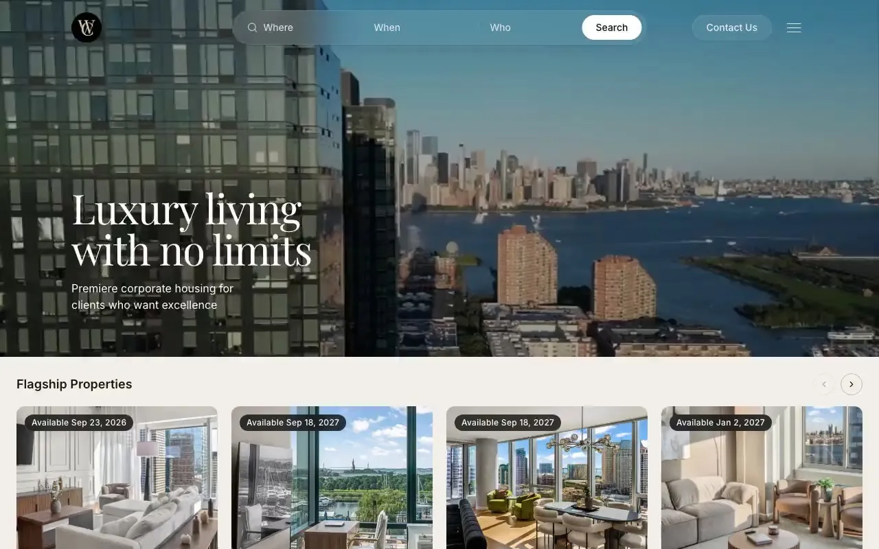 World Class luxury furnished apartments website hero